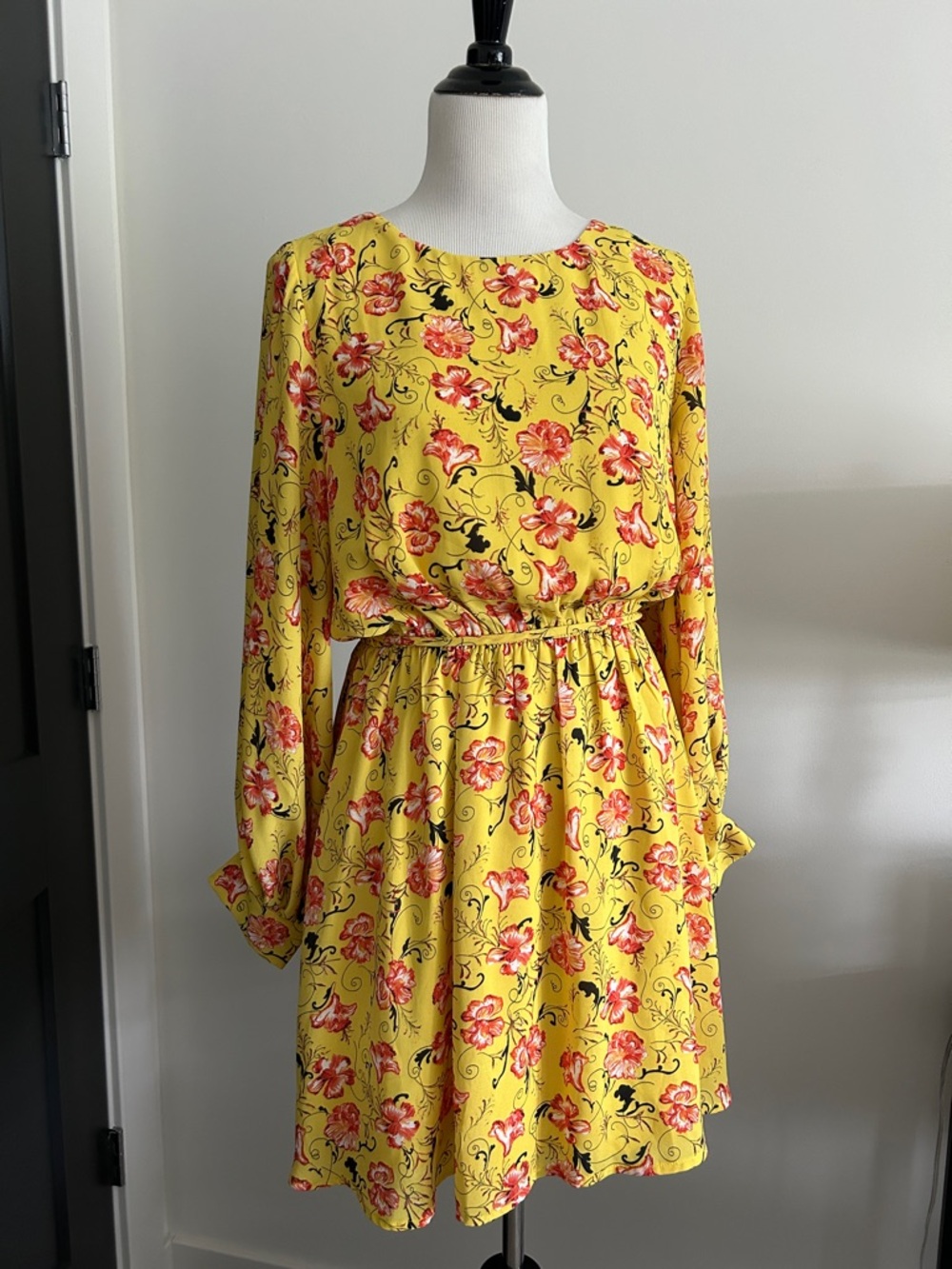 Halogen Large Bright Yellow Floral Long Sleeve spring Dress